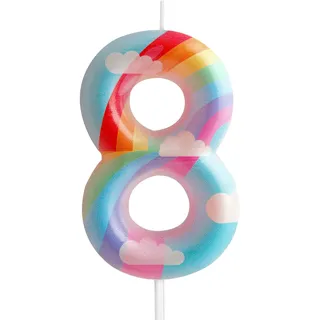 Kerzen zum 8. Geburtstag, Zahl 8, Rosa, Regenbogen-Motiv, für Geburtstag, Party, Wolke, Regenbogen-Thema, bezauberndes Design für Babys, Mädchen, Jungen, Geburtstag, Kuchendekoration, Abschlussfeier