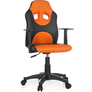 hjh OFFICE 670810 Kinder-Drehstuhl Kid Game AL Kunstleder Schwarz/Orange höhenverstellbarer Kinderschreibtischstuhl mit Armlehnen