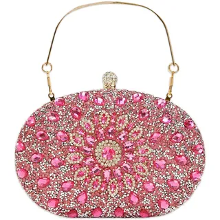 CORIOS Abendtasche Damen Diamant Clutch Bag Shiny Strass Handtasche Kette Schultertasche Elegante Umhängetasche Klein Tasche für Hochzeit Abschlussball Bankett-Party Rose