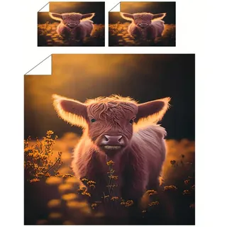 WSFST Highland Kuh Bettwäsche 135x200 cm – Niedliches Kälbchen Bauernhof Kissenbezug 80x80 cm, Mikrofaser Bettbezug Natur Tiermotiv für Kinder, Mädchen & Tierliebhaber