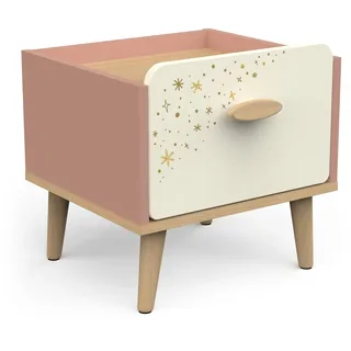 Nachttisch für Kinder, 1 Schublade, Rosa und Weiß – ungiftige Farbe – Kleiner Nachttisch 40 x 40 x 36 cm – Möbel für Kinderzimmer – Serie Suzie