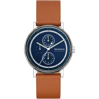 Skagen Quarzuhr »SIGNATUR« Armbanduhr, Herrenuhr, Lederarmband, analog, Tag, Wochentag, braun