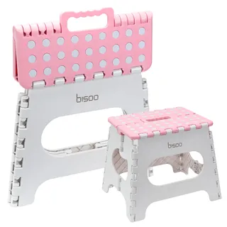 Bisoo Tritthocker Kinder Klapphocker 27 cm, Toilettenhocker, Bad, WC, Rosa | Klappbarer Hocker, Fußbank, Schemel und Klapptritt für Kinder & Erwachsene: Waschbecken, WC, Dusche. Rutschfest, Griff, Haken