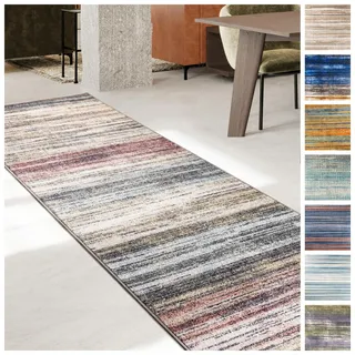 KARAT Teppich Läufer für Küche, Flur & Wohnraum Küchenläufer - Rutschfester Moderner Flurteppich für Wohnzimmer & Schlafzimmer Meterware nach Maß, Beige-Rot, 80 x 200 cm (Cudillero)