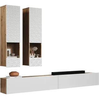 INOSIGN Wohnwand »Rezzo, 2 Hängevitrinen mit Relief-Front, 2 Lowboards je Br. 120 cm« Komplett-Set, 4 Stk. tlg., weiß