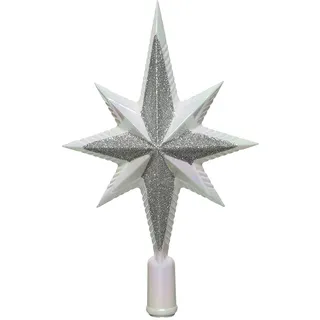Christbaumspitze Kunststoff 25cm Stern mit Glitzer Weihnachtsbaumspitze weiß iris