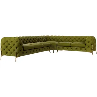 S-Style Möbel Ecksofa Chesterfield Lexi Olive Samt, langer Schenkel links , Textil , Echtholz,Buche, Birke , Eckteil, L-Form, Ottomane links,L-Form , 323x264 cm , Blauer Engel, FSC Mix, Oeko-Tex®, Hergestellt in Europa , Wohnzimmer, Sofas & Couches, Wohnlandschaften, Ecksofas