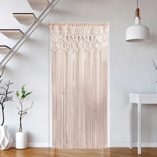 OUGPIU Makramee Boho Vorhang 100x200cm Wandbehang Türvorhang Fenstervorhang,Fadenvorhang Handmade,Baumwolle Gewebte Wandteppich Tapisserie Raumteiler,für Traubogen,Hochzeit,Wohnzimmer,Wand Dekor