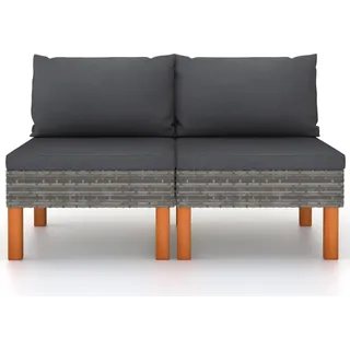 vidaXL Mittelsofas 2 Stk. Poly Rattan und Eukalyptus Massivholz - Grau