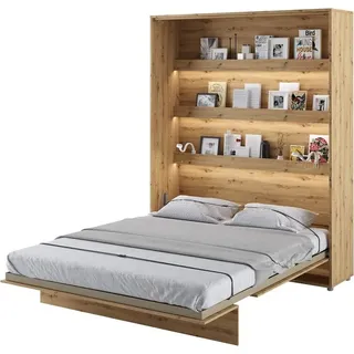 Furniture24 Schrankbett Bed Concept, Wandklappbett mit Lattenrost, V-Bett, Wandbett Bettschrank Schrank mit integriertem Klappbett Funktionsbett BC-12, 160 x 200 cm, Artisan Eiche, Vertical - Hellbraun