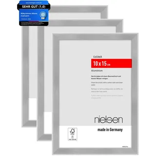 nielsen Bilderrahmen, 10 x 15 cm (3er Set), Aluminium, Silber matt, Fotorahmen zum Auftstellen im Hoch- & Querformat, bruchsicheres Kunstglas, Atlanta