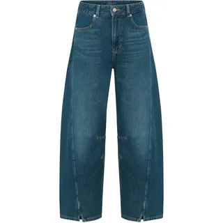 High-waist-Jeans BOSS ORANGE "DIANA HR C Premium Damenmode", Damen, Gr. 29, Länge 26, blau (medium blau 420), Denim/Jeans, Obermaterial: 100% Baumwolle, unifarben, weit, unten schmal 7/8-Länge, Jeans High-waist-Jeans, im Balloon Fit, Baumwoll-Denim