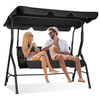 Vigevee Hollywoodschaukel 3-Sitzer Anthrazit mit verstellbarem Sonnendach, Gartenschaukel mit Stahlrahmen für Garten Terrasse Balkon - Grau
