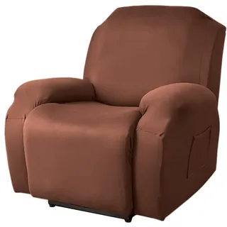FANSU Stretchhusse für Relaxsessel Komplett Sesselschoner für Recliner Chair, Einfarbig Sesselbezug mit Taschen Wohnzimmer Elastisch Bezug für Fernsehsessel (Braun, 1 Sitzer)