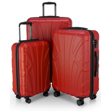 Bild von - 3er Koffer-Set Trolley-Set Rollkoffer Hartschalen-Koffer Reisekoffer, TSA, (55 cm, 66 cm, 76 cm), 100% ABS, Matt, Rot