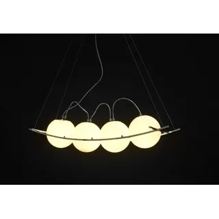 Casa Padrino Designer Pendelleuchte Modern, 4 weisse Glaskugeln getönt, Silber, B 100 cm x T 36 cm x H 20 cm - Weiß, Silber