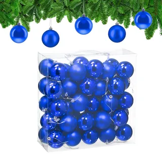 Relaxdays Weihnachtskugeln 50er Set, Weihnachtsdeko, matt & glänzend, Christbaumkugel ∅ 6 cm, Weihnachtsbaumdeko, blau