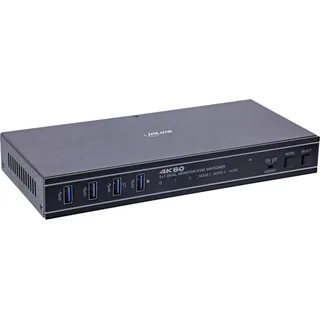 InLine KVM Switch für 2 PCs, HDMI 2.0, 4K@60Hz, Dual Monitor, USB 3.2, Hotkey & IR Fernbedienung, Audioausgang, Metallgehäuse, 57885F