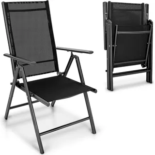 tillvex Gartenstuhl Anthrazit klappbar aus Aluminium | Hochlehner mit Armlehnen | Klappstuhl verstellbar | Klappsessel Balkon Garten Terrasse - Grau