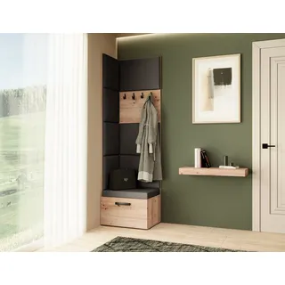 Garderobe MARGARET V, Farbe: Artisan+Jasmine100 mit gepolsterten Paneelen und Kleiderhaken - Schwarz