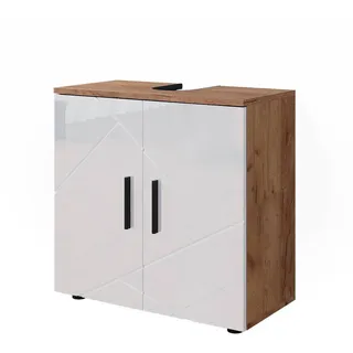 Vicco Waschbeckenunterschrank Irma, 60 x 59 cm, Eiche/Weiß Hochglanz,