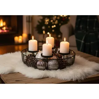 KAMACA Moderner Dekokranz Weihnachtskranz XL für 4 Blockkerzen | Besondere Dekoration für Advent Weihnachten Tischdeko Kranz Adventskranz Metall 37 x 37 x 10 cm