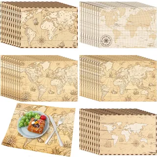 Eaasty Einweg-Tischsets aus Papier, Weltkarte, Vintage-Stil, Retro-Stil, dekorativ, Reiseabenteuer, Tischmatte für Geographie, Lernen, Bildung, Reisende, Thema, Basteln, 34 x 24 cm, 50 Stück