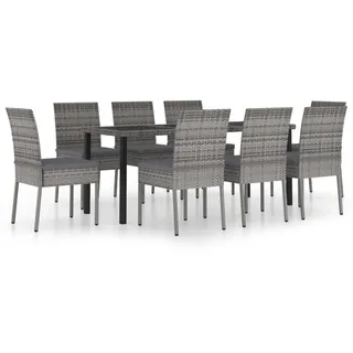 9-tlg. Garten-Essgruppe Poly Rattan Grau - Grau