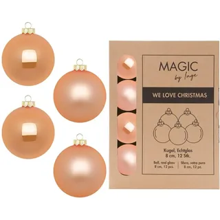 Weihnachtskugeln Glas 8cm x 12 Stück in Kartonbox Christbaumkugeln Set apricot Sweet Melon