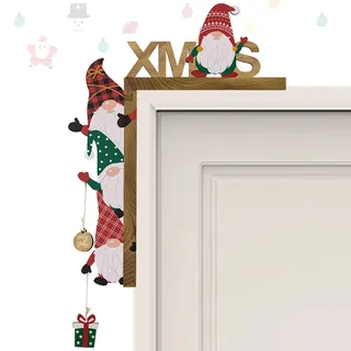 KASESSS Türrahmen Deko Weihnachten, Weihnachtsdeko, Niedliche Zwerg-FigurWände Türdeko mit Rundaufkleber Holz Lustig Weihnachtsecktürrahmen zum Deko Befüllen und Aufhängen Festival Ornament Home Decor