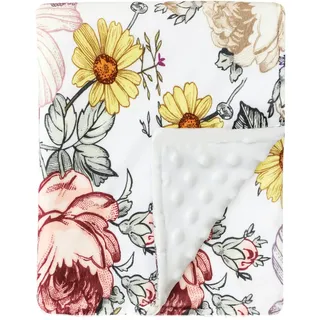 HNHUAMING Blumen-Babydecke, Florale Minky-Kleinkinddecke für Jungen und Mädchen, Gepunktete Rückseite, doppellagig, für Kinderzimmer/Kinderwagen/Kleinkindbett/Autositz, 76,2 x 101,6 cm