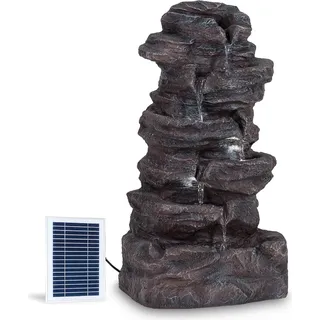Blumfeldt Stonehenge Solarbrunnen, inkl. Solarpanel, Lithium-Ionen-Akku (ca. 5h Laufzeit), LED-Beleuchtung, Polyresin| frostbeständig, für drinnen und draußen Grau