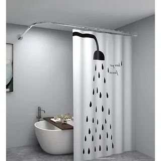 Eck-Duschvorhangstange, Größe 152,4 x 76,2 cm, silberfarben, Edelstahl 304, L-Form, ohne Bohren, Gardinenstange für Badewanne