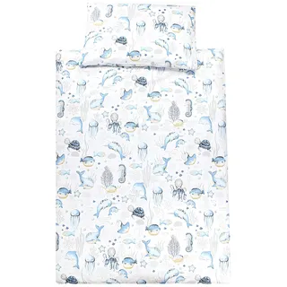 TupTam Kinder Bettwäsche Set Babybettwäsche Bettbezug 100 x 135 120 x 90 Kissenbezug 40 x 60 Jungen Mädchen 2-TLG, Farbe: Meerestiere Blau, Größe: 120x90 cm