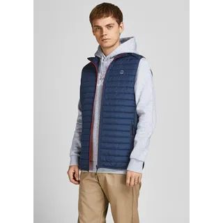 Jack & Jones Steppweste »JJEMULTI mit Logoprint, hohem Kragen und Eingrifftaschen«, normal, Polyester, ohne Kapuze, blau