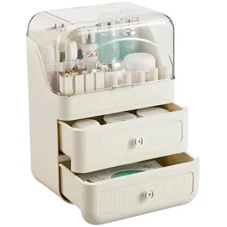 RMAN Make Up Organizer mit Deckel und 2 Schublade Staubdicht Große Kapazität Aufbewahrung Beauty Organizer für Frisiertisch Bad Schlafzimmer