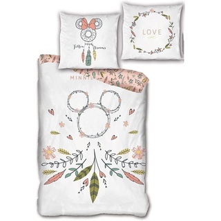 Aymax Disney Minnie Traumfänger Bettwäsche Dreamcatcher , 80 x 80 cm + 135 x 200 cm 100% Baumwolle Linon Minnie Maus Boho