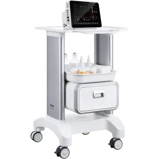 Vevor Laborwagen mit 2 Ebenen, Laborwagen mit 1 Schublade und 1 oberem Tablett, mobiler medizinischer Wagen aus ABS-Material, Laborrollwagen mit 4 leisen Rädern für Labor, Klinik, Krankenhaus, Salon, weiß