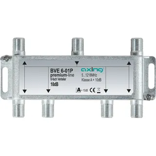 Axing BVE 6-01P 6-fach Verteiler Kabelfernsehen CATV Multimedia DVB-T2 Klasse A+, 10dB, 5-1218 MHz metall