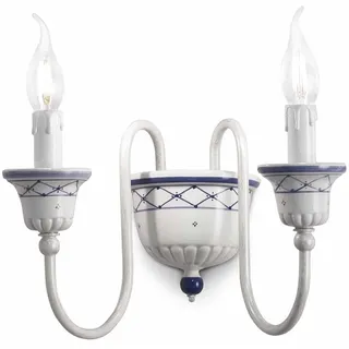 Wandlampe Keramik Weiß B: 32 cm 2x E14 Handbemalt Landhaus Wandleuchte innen
