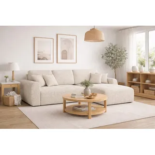 kaiser möbel Ecksofa mit Schlaffunktion und Bettkasten L-Form Ivo L, Chenille-Stoff Artico, Nata, Rechts - Creme
