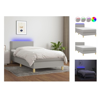 vidaXL Boxspringbett mit Matratze & LED Hellgrau 80x200 cm Stoff