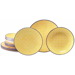 Teller-Set CREATABLE "Mediterran, Teller Set 12-tlg.", curry, 12, Steinzeug, Geschirr-Sets, Teller-Set, Mediterraner Flair, Traditionell keramische Motive