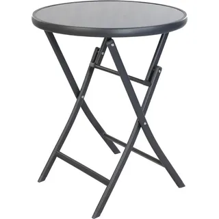 Klappbarer Bistrotisch rund mit Glasplatte 70 cm, aus Metall Rahmen Dunkelgrau, Glasplatte Grau, tempered glass - Grau, Dunkelgrau