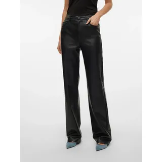Vero Moda Lederimitathose VERO MODA "VMTESSA HR WIDE PL PANTS NOOS", Damen, Gr. 29, Länge 32, schwarz, Web, Obermaterial: 96% Polyester, 4% Elasthan, unifarben, oversize normal, Hosen
