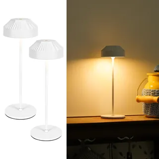 LuminexDesigns 2 Stück LED Akku Tischleuchte kabellos dimmbar – IP54 Indoor & Outdoor Weiße Tischlampe, Moderne Mini Nachttischlampe für Schlafzimmer, Wohnzimmer, Büro, Balkon & Garten