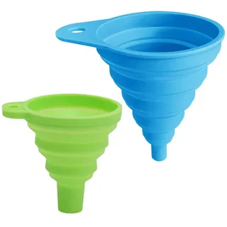 AEIOPRS 2 Pcs Set Faltbare Silikontrichter für Küche Tragbare Trichter in Blau und Grün Ideal für Öl Flüssigkeiten und Pulver Groß und klein
