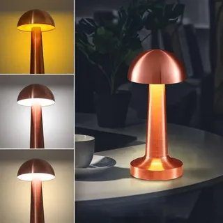 Kabellose LED-Tischlampe Mushroom, hochwertiges kupfernes Metall, Touch-Bedienung, 3 dimmbare Lichtfarben, Akku inkl. USB-C-Ladekabel Eaxus - Kupfer