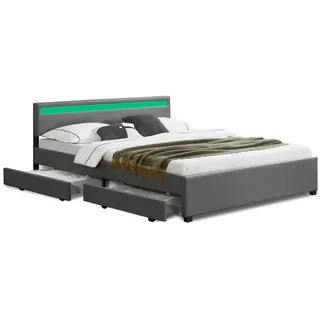 Juskys Polsterbett Lyon mit Matratze dunkelgrau 180x200cm , Grau , Textil , 180x200 cm , Schlafzimmer, Betten, Polsterbetten