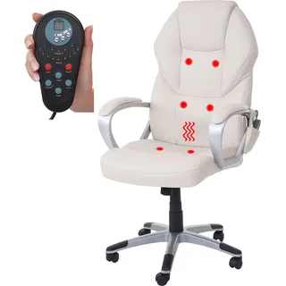 Massage-Bürostuhl HWC-A69, Drehstuhl Chefsessel, Heizfunktion Massagefunktion - Beige